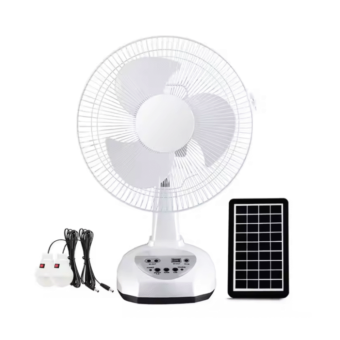 Ventilador Recargable 12 Pulgadas, Bombillos, Panel Solar (0507	) - Imagen 1
