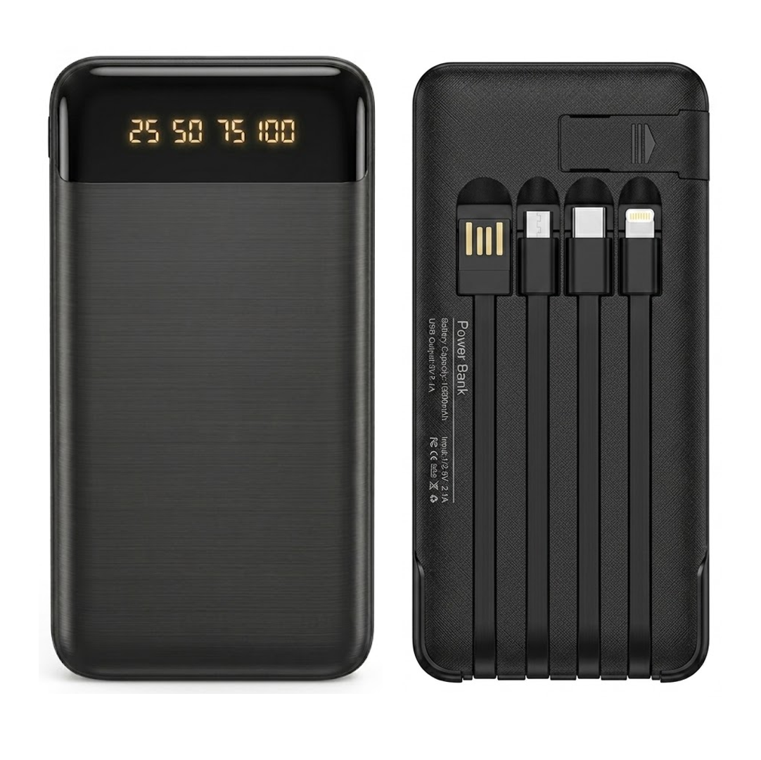 Power Bank 10.000 Mah Con 4 Cables Cod 1116 portada Power Bank 10.000 Mah Con 4 Cables Linterna (1116) - Imagen 1